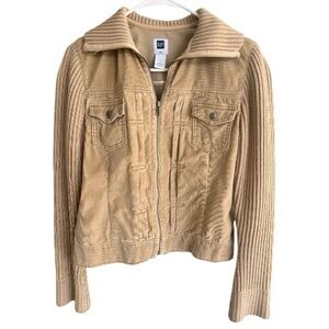 GAP Women's Tan Corduroy Jacket with Knit Sleeves